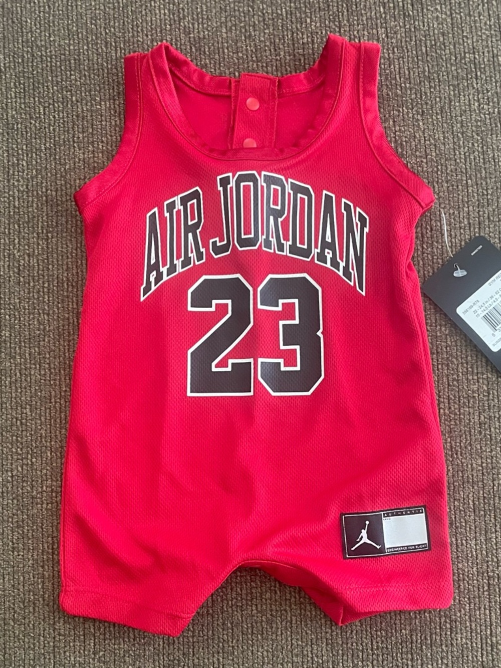 NWT Nike Air Jordan Baby Boy 0-3 Months Red Short Sleeved Romper #23